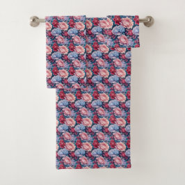 Blauw en roze bloemen bad handdoek