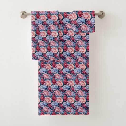 Blauw en roze bloemen bad handdoek (Insitu)