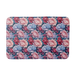 Blauw en roze bloemen badmat
