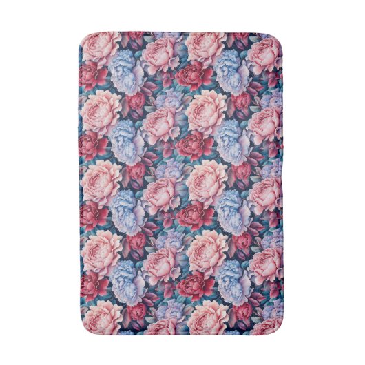 Blauw en roze bloemen badmat (Voorkant Verticaal)