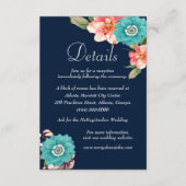 Blauw en roze bloemen botanische bruiloft details informatiekaartje (Voorkant)