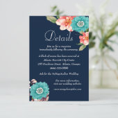 Blauw en roze bloemen botanische bruiloft details informatiekaartje (Staand voorkant)