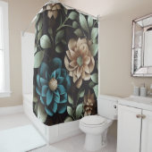 Blauw en roze bloemen douchegordijn (In situ)