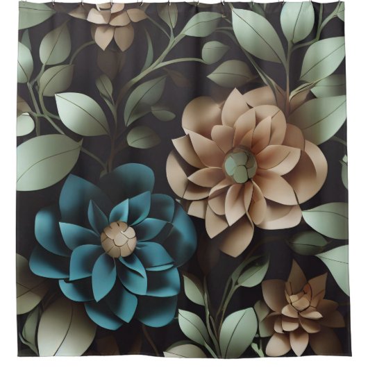 Blauw en roze bloemen douchegordijn (Voorkant)