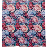 Blauw en roze bloemen douchegordijn (Voorkant)