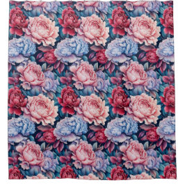 Blauw en roze bloemen douchegordijn