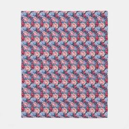 Blauw en roze bloemen fleece deken