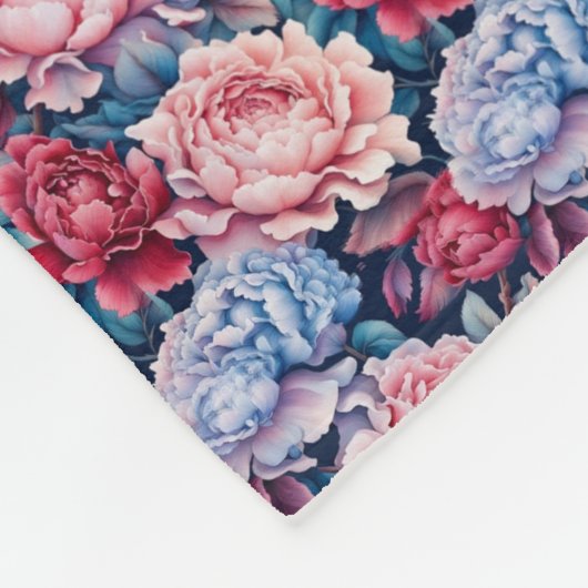 Blauw en roze bloemen fleece deken (Hoek)