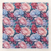 Blauw en roze bloemen glazen onderzetter (Voorkant)