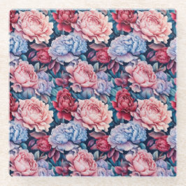 Blauw en roze bloemen glazen onderzetter
