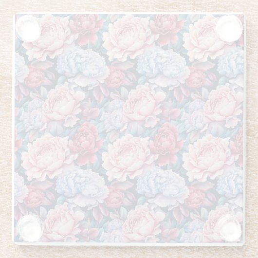 Blauw en roze bloemen glazen onderzetter (Achterkant)