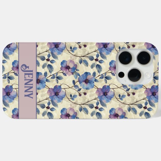 Blauw en Roze Bloemen iPhone Case Hoesje (Achterkant (horizontaal))