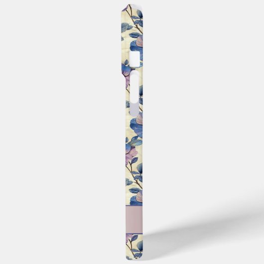 Blauw en Roze Bloemen iPhone Case Hoesje (Achterkant / Links)