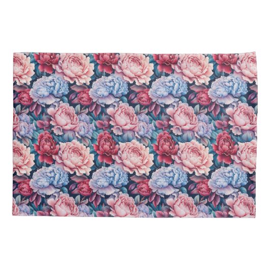 Blauw en roze bloemen kussensloop (Achterkant-Links)