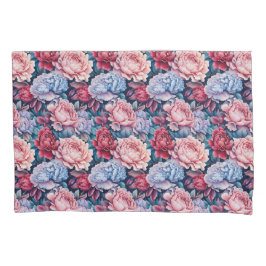 Blauw en roze bloemen kussensloop