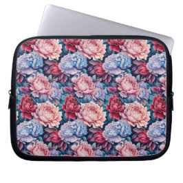 Blauw en roze bloemen laptop sleeve