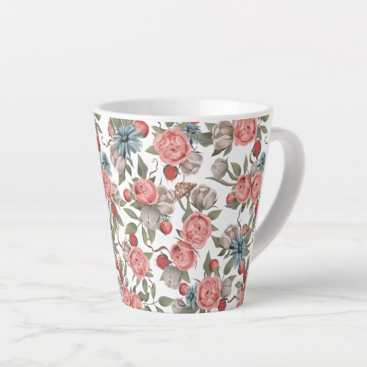 Blauw en roze bloemen latte mok (Rechterhoek)