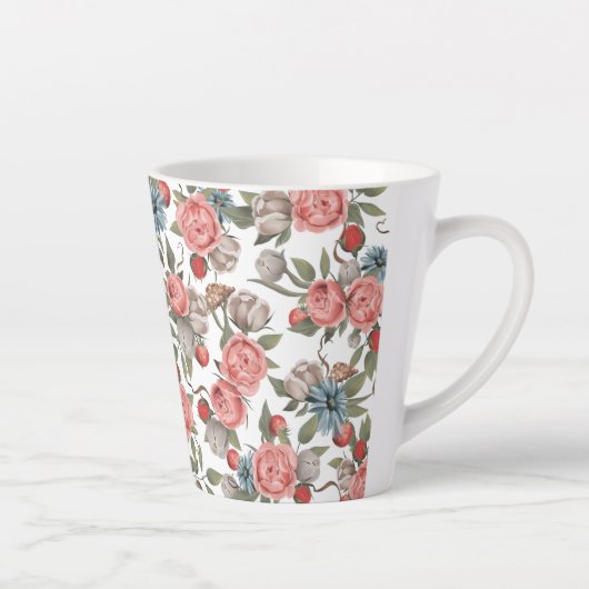 Blauw en roze bloemen latte mok (Rechts)