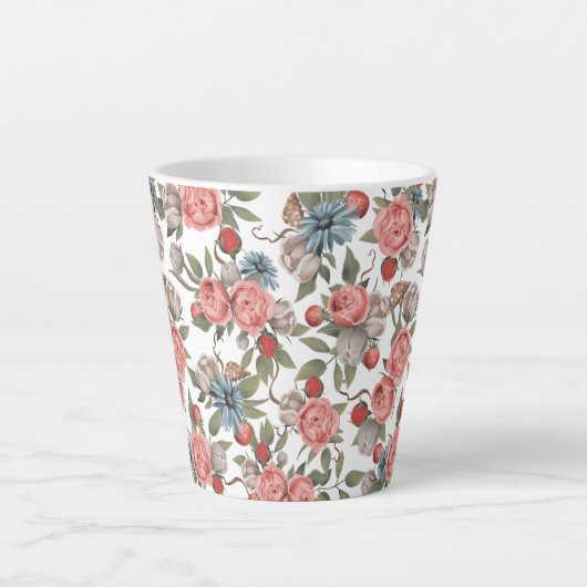Blauw en roze bloemen latte mok (Voorkant)