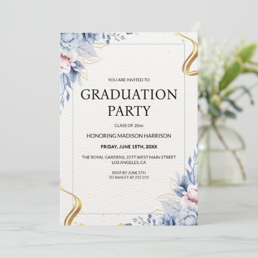 Blauw en Roze Bloemen Lijst Kaart (Staand voorkant)