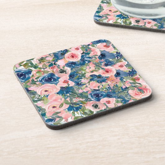 Blauw en Roze Bloemen Onderzetter Set (Linkerzijde)