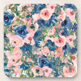 Blauw en Roze Bloemen Onderzetter Set