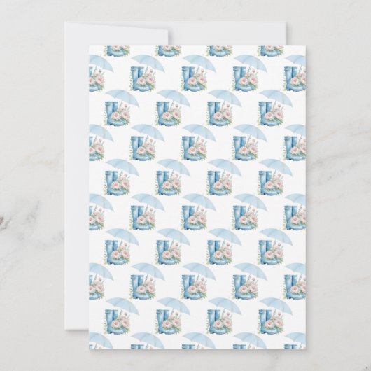 Blauw en Roze Bloemen Paraplu Vrijgezellenfeest Kaart (Achterkant)