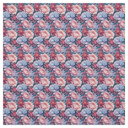 Blauw en roze bloemen stof (Swatch)