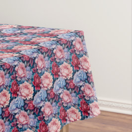 Blauw en roze bloemen tafelkleed