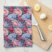 Blauw en roze bloemen theedoek (Quarter Fold)