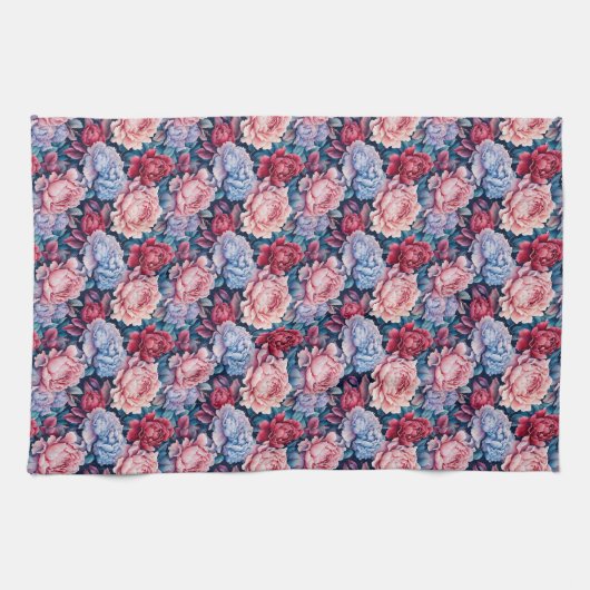 Blauw en roze bloemen theedoek (Horizontaal)