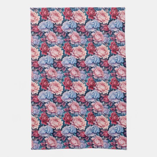 Blauw en roze bloemen theedoek (Verticaal)