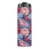 Blauw en roze bloemen thermosbeker (Voorkant)