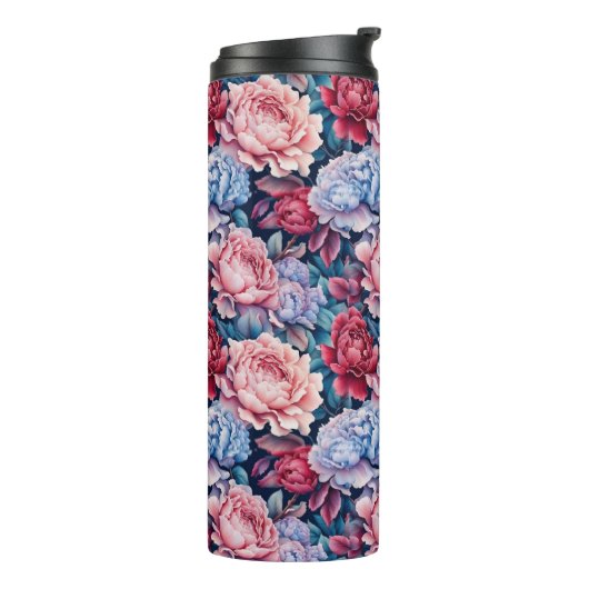 Blauw en roze bloemen thermosbeker (Gedraaid links)