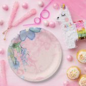 Blauw en roze bloemen uit grootmoeders tijd papieren bordje (Feest)