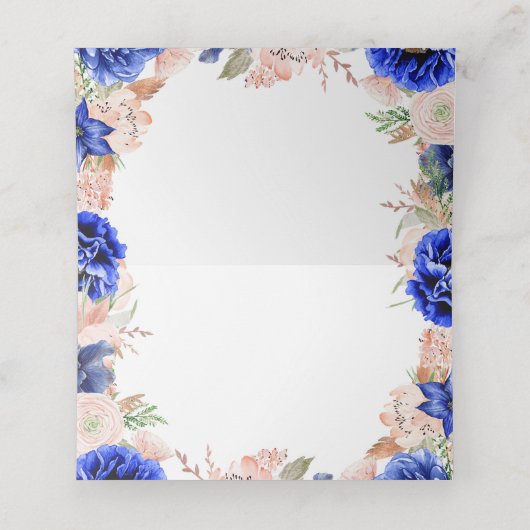 Blauw en Roze Bloemen Waterverf Plaatskaartje (Binnenkant ongevouwen)