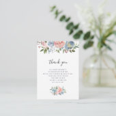 Blauw en roze bloemenkaart baby shower dank u kaar informatiekaartje (Staand voorkant)