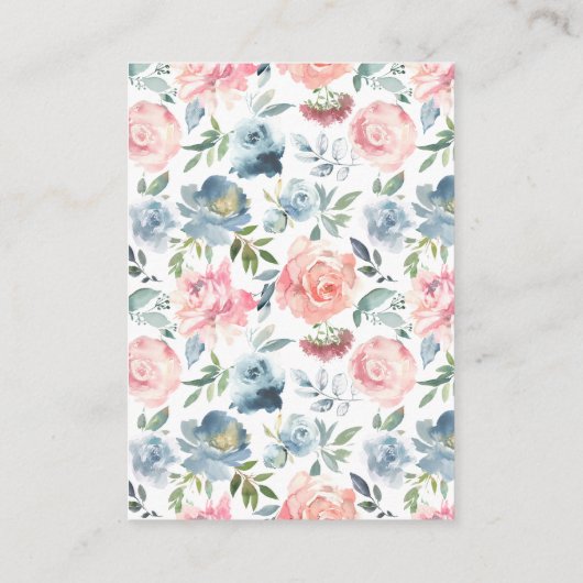 Blauw en roze bloemenkaart baby shower dank u kaar informatiekaartje (Achterkant)