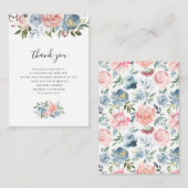 Blauw en roze bloemenkaart baby shower dank u kaar informatiekaartje (Voorkant / Achterkant)
