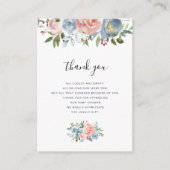 Blauw en roze bloemenkaart baby shower dank u kaar informatiekaartje (Voorkant)