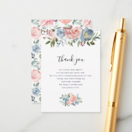 Blauw en roze bloemenkaart baby shower dank u kaar informatiekaartje