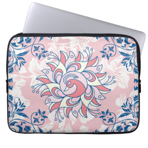 Blauw en Roze Bloemenkunst, het Heldere Leven Laptop Sleeve