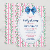 Blauw en roze bloemige babyshower uitnodiging (Voorkant / Achterkant)