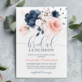 Blauw en roze bloemige bruidsdouche kaart