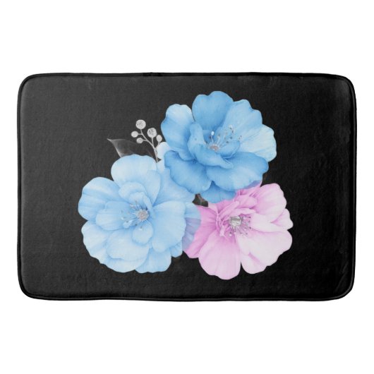 Blauw en Roze Bloemige Chic Badmat (Voorkant)