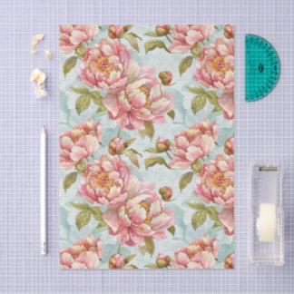 Blauw en roze bloemige shabby chic tissuepapier