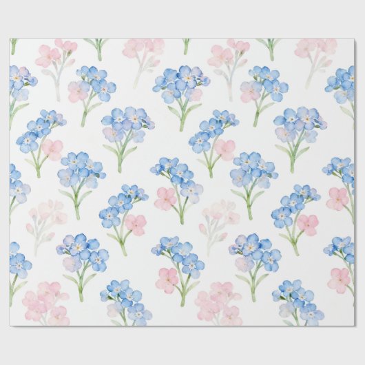 Blauw en Roze Bloemmotief Cadeaupapier (Vlak)