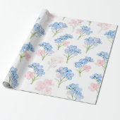 Blauw en Roze Bloemmotief Cadeaupapier (Uitgerold)