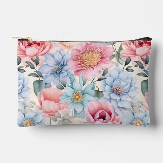 Blauw en roze bloemmotief etui (Voorkant)