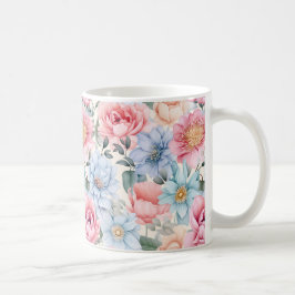 Blauw en roze bloemmotief  koffiemok
